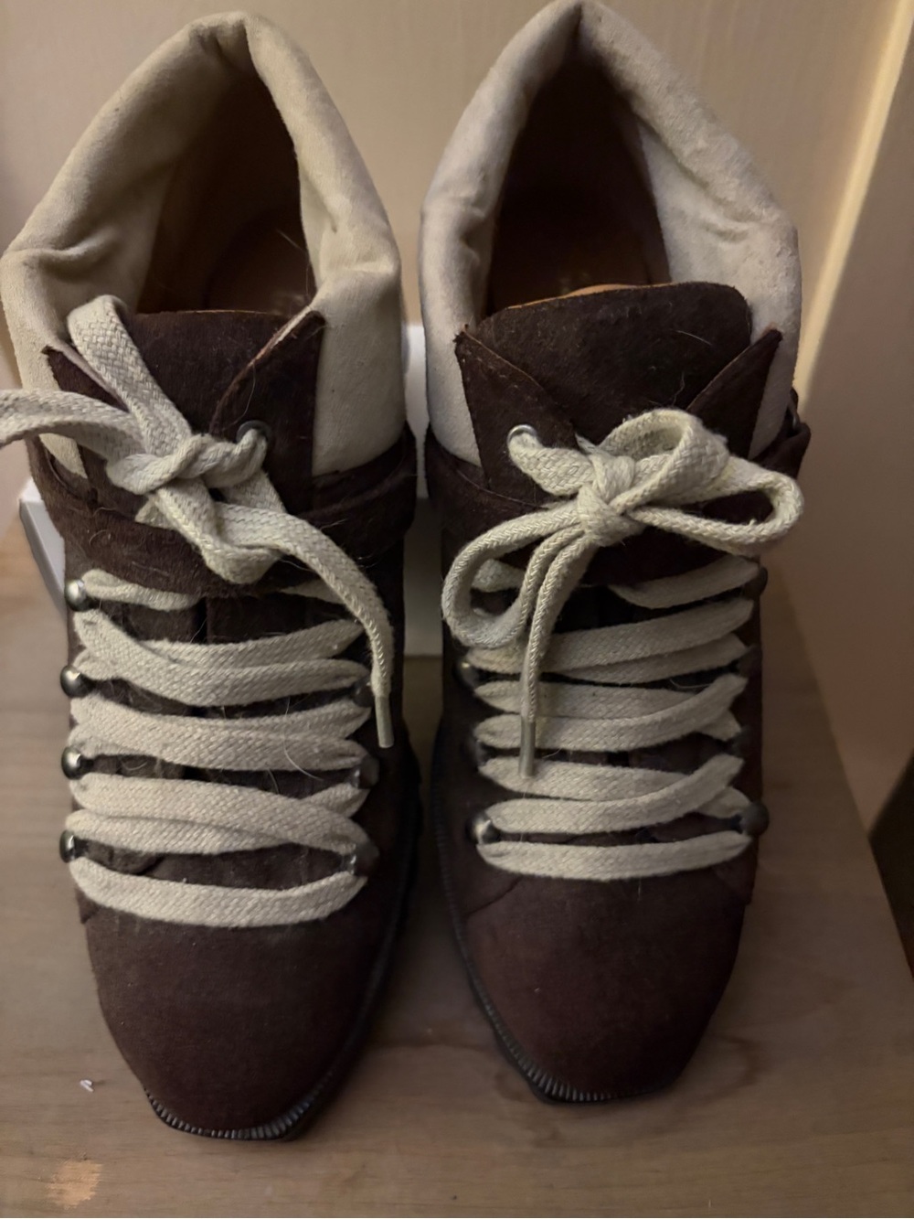 Bettye Muller Brown Suede Lace Up Lug Sole Booties 7M